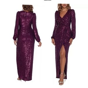 Xscape Wine Color Sequin Gown